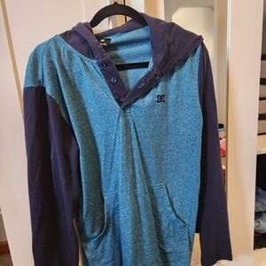 DC Hooded Pullover in Teal and Navy